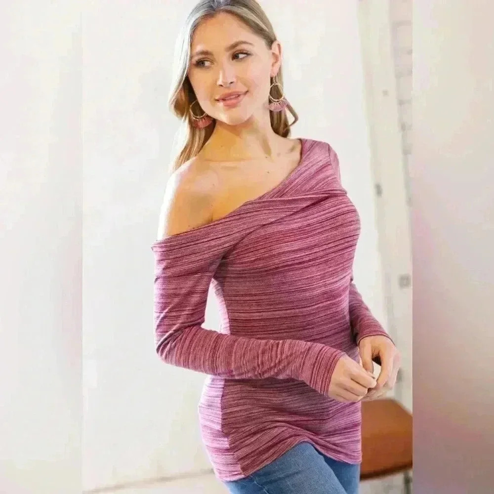 Burgundy Two Tone Hacci One Shoulder Top